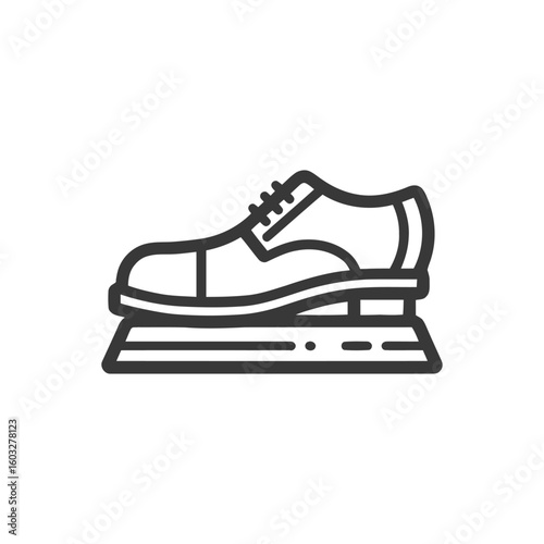 Simple Outline Icon of Men's Formal Shoe on Shoe Stretcher, Footwear Care Symbol
