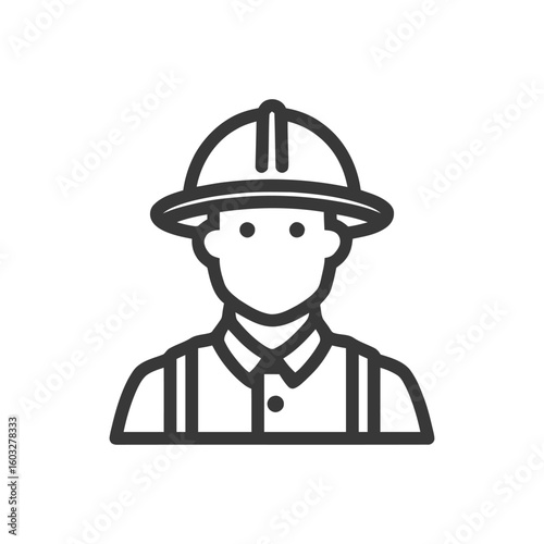 Minimalist Line Icon of Industrial Worker in Hard Hat, Professional Safety Gear Avatar