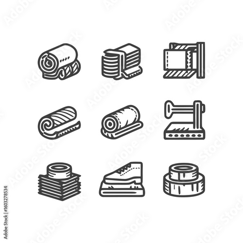 Detailed Monochrome Line Icons Set for Textile, Sewing, and Fashion Industry, Craft, and Production
