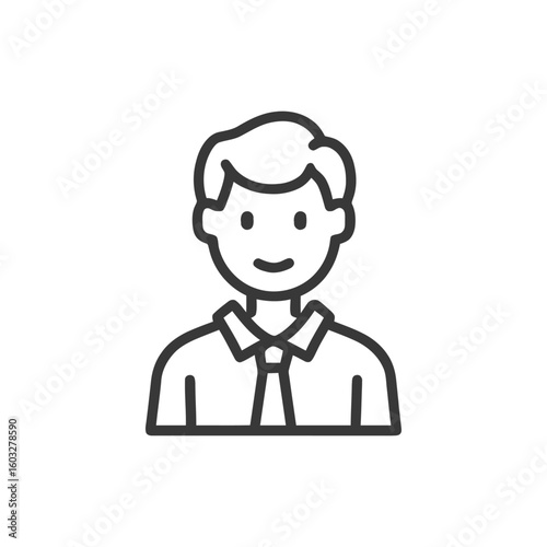 Smiling Professional Man Icon in Minimalist Line Art Style