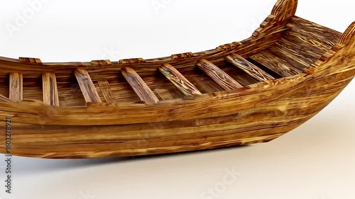 Unique Wooden Boat Structure Detailed Close-Up on a Bright Isolated Background