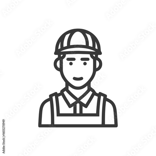 Minimalist Line Art Icon of a Friendly Construction Worker in a Hard Hat