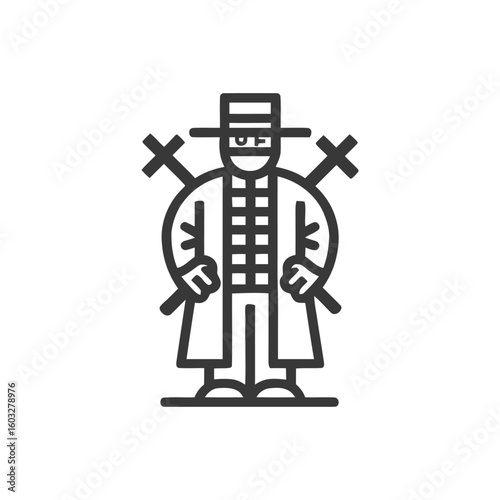 Enigmatic Masked Swordsman with Dual Blades, Geometric Line Art