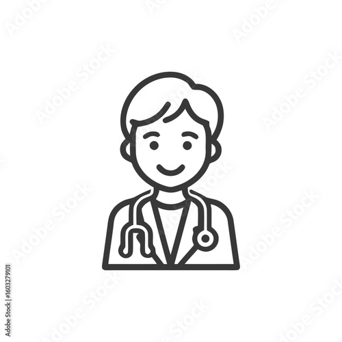 Smiling Doctor with Stethoscope, Clean Line Art Illustration