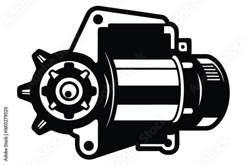 Black and White Vector Image of a Car Starter Motor Icon Isolated