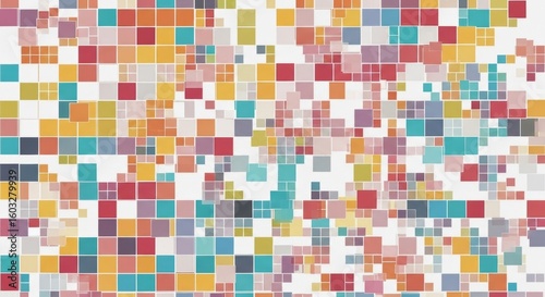 Vibrant abstract mosaic of colorful squares in varied sizes and hues