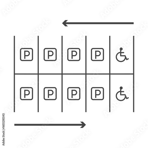 Parking lot layout diagram with standard and accessible parking spaces. Vector illustration 