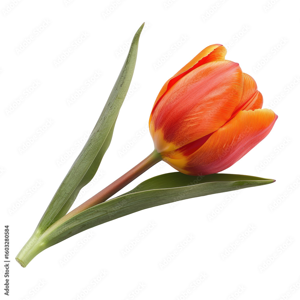 Naklejka premium Single orange-red tulip close-up
