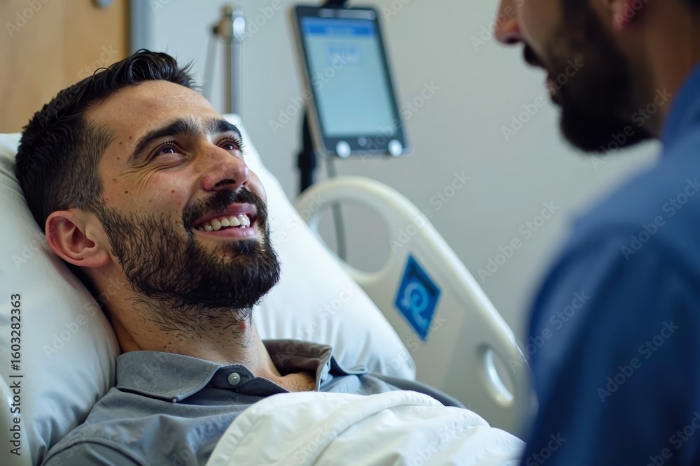Fototapeta premium A man's journey to better sleep health: a photo series documenting apnea sleep disorder treatment in a hospital