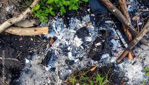 Wallpaper Mural Overhead View of Ash Embers and Charred Wood Scattered on the Ground Torontodigital.ca