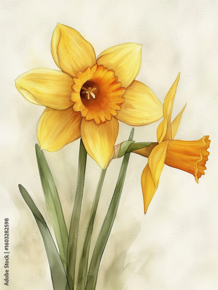 Fototapeta premium Watercolor daffodils for printing on any surface.