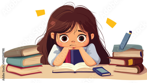 Sad Bored Tired Student Sitting at Desk in Depressed Mood