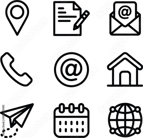 Contact information icons collection representing address email phone and other useful communication methods in vector format ideal for websites