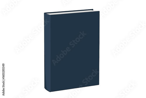 Hardcover book vector illustration. Blank dark blue cover for mockup or template design. Concept for education, literature, knowledge, reading, study, school, and library.