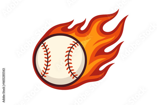 Fiery baseball fast pitch vector illustration – burning baseball with flame trail, dynamic speed motion, sports logo icon concept, fastball energy symbol isolated on white transparent background
