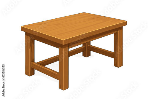 Realistic 3D Wooden Table Vector Illustration, Sturdy Rectangular Dining Furniture, Natural Oak Texture, Home Office Workspace, Isolated Transparent Background, Modern Minimalist Design