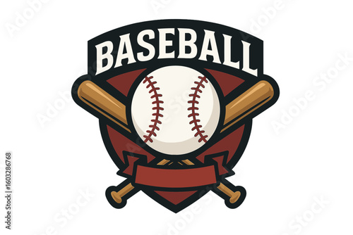 Baseball Shield Crest Logo Design with Classic Bat and Ball, Modern Sports Badge, Team Branding, Tournament Emblem, Athletic Competition Icon, Transparent PNG Vector for Merchandise