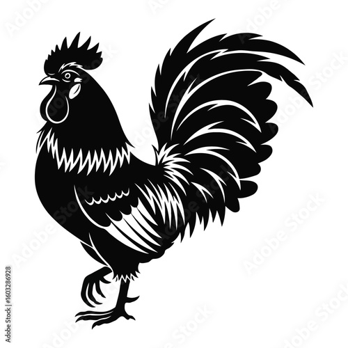 Four distinct rooster illustrations featuring vibrant colors and classic typography elements