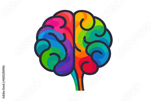 Human brain logo creative mind learning. Psychology concept. Left right hemisphere. Colorful intelligence icon. Mental health vector symbol. Thinking idea innovation.