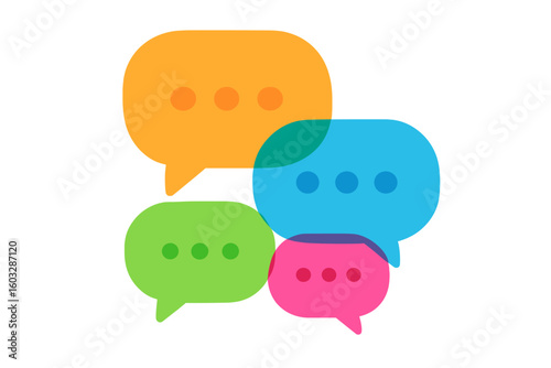 Vector chat bubbles icon. Colorful speech balloons for social media messaging. Communication, dialogue, discussion concept. Team forum on transparent background. Flat design.