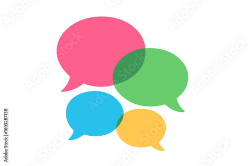 Vector illustration of colorful chat speech bubbles. Concept for communication, dialogue, social media, messaging app. Forum, discussion, feedback, and teamwork metaphor. Isolated.