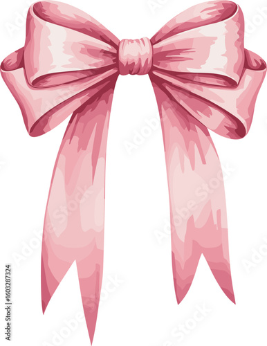 Elegant pink ribbon bow with long tails, perfect for holiday gift wrapping, celebration decor, festive accessories, crafting projects, and stylish design