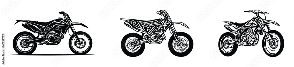 Obraz premium A collection of ten diverse motorbike illustrations featuring various styles and colors for design projects