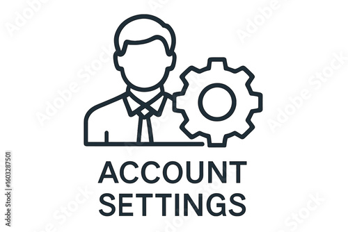 Account settings vector line icon. User profile management concept. Man and gear symbol for service, support, and configuration. Personal data admin control panel element.