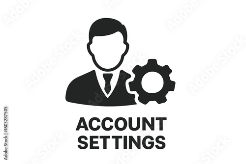 Account settings icon with man and gear. User profile management, admin service, and support symbol. Business person avatar for web. Vector illustration for technical setup.