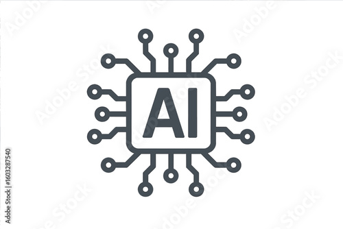 Artificial intelligence AI icon logo. Machine learning technology concept. CPU processor chip symbol. Digital data science. Future tech vector illustration. Neural network graphic.