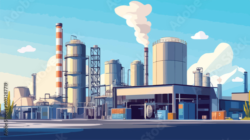 Industrial Factory Building Under Construction with Chemical Plant