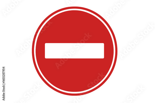 No entry sign vector illustration isolated on white background. Do not enter symbol. Wrong way traffic warning icon. Red circle for forbidden access or restricted area.