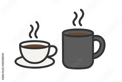 Steaming Hot Coffee and Tea Cup and Mug Vector Illustration, Flat Minimalist Drink Icons, Beverage Symbol, Transparent Background, Cafe Menu Design, Food App Web Graphic, Breakfast Scene