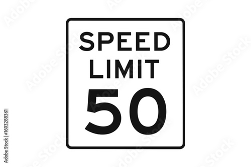 US traffic road sign with speed limit 50 mph. Printable regulatory symbol for driving safety and control. Transportation vector icon illustration isolated on white background.
