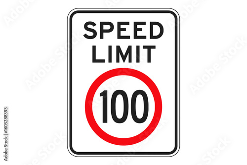 Driving speed limit 100 km/h road sign, printable traffic sign illustration, transparent vector graphic, highway safety symbol, automotive regulation icon, clear traffic control design