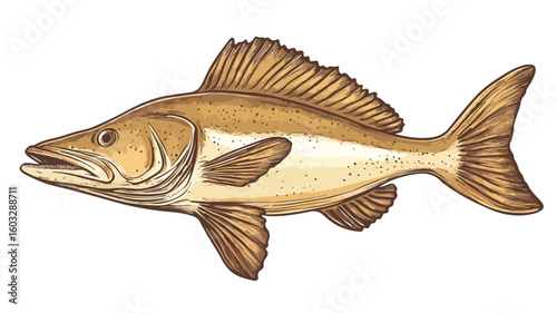 Detailed Engraved Halibut: Flatfish Marine Sea Fish Illustration
