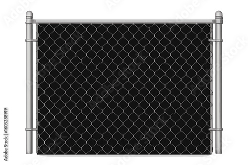 Realistic Metallic Chain Link Fence, Isolated Mesh Texture on Black Background, Transparent Vector Illustration, Industrial Barrier Design, Security Concept, Editable Fence Graphic Element