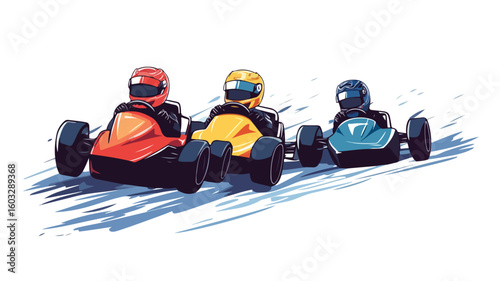 Professional Kart Racing Drivers Competing in Road Cars and Go-Carts on Track