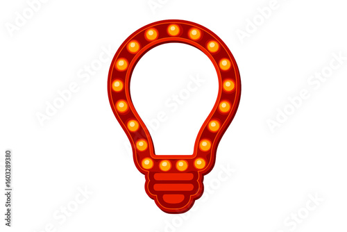 Vintage carnival marquee light bulb outline signboard vector with glowing incandescent bulbs, retro illuminated sign frame, blank copy space, isolated on transparent background