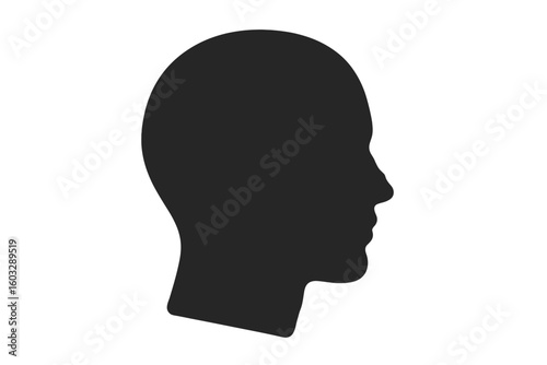 Profile Silhouette Vector Illustration — Human Head Silhouette, Male Side View, Isolated Modern Black Icon for Psychology, Mental Health, Mindfulness, People Concept, Transparent Background
