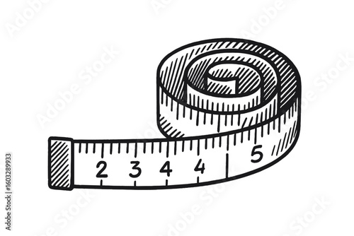 Hand Drawn Seamless Measuring Tape Vector Illustration, Flexible Ruler, Tailor’s Tool, Fashion Design, Accurate Measurement, Metric Scale, Craft Supplies, Transparent Background, Sketch Style