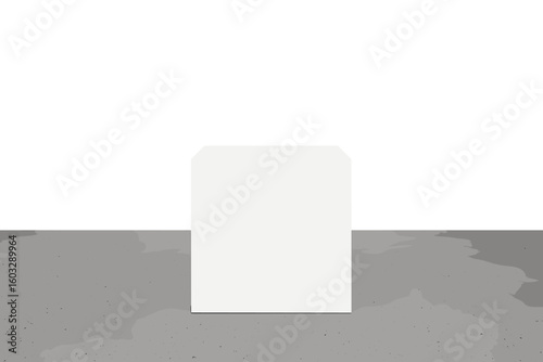 3D render white cube podium on concrete floor. Minimalist product stand, pedestal for display. Abstract geometry scene, empty stage for presentation or cosmetic showcase.