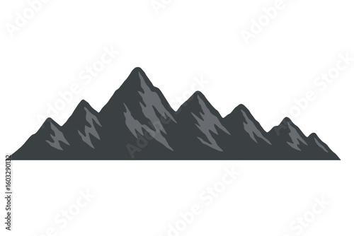 Mountain silhouette panoramic icon set. Vector illustration of a rocky mountain range with many peaks. Outdoor, nature, adventure, travel, hiking, climbing, alpine concept.