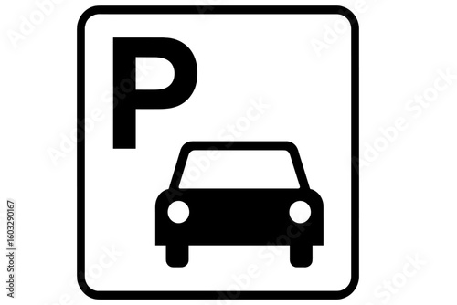 Parking sign vector icon. Car park symbol. Public transportation information sign for automobile drivers. Traffic regulation and vehicle safety flat illustration.