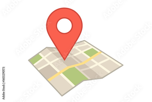 GPS navigator pointer on a city map. Location marking with a red pin. Navigation, logistics, geography, communication and transport concept. Travel and tourism destination.