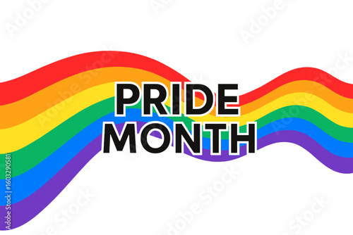 LGBT Pride Month Banner, Rainbow Wave Background, Colorful LGBTQ Gay Pride Stripes, Symbolic Flag Colors, Vector and PNG Illustration for Equality, Diversity, Inclusion, Love and Celebration