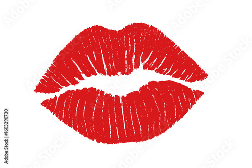 Red lipstick kiss imprint, romantic lip print, passionate love symbol, red lips mark, sensual makeup stain, transparent PNG and vector illustration for romantic design