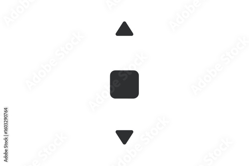 Minimalist Black Scrollbar Navigation UI Elements. Up Arrow, Down Arrow, Stop Button. Modern Web Application Control. Vector Graphic Isolated on White Background. User Interface Design Icon Set.