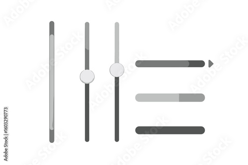 Modern UI Scroll Bar Set, Vertical and Horizontal Sliders, Progress Indicators, User Interface Elements, Interactive Widgets for Scrolling and Brightness Adjustment, Minimalist Design