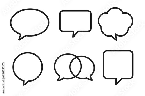 Minimalist Speech Bubble Icon Set. Blank Outline Comic Talk Balloon Collection. Vector Line Art Template for Chat Notification, Messaging App, Conversation, Comment, Social Media, Communication Design